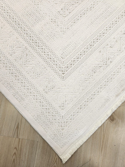 Valeria 1074 Krem Modern Akrilik, Antibakteriyel Yumuşak Dokulu Makine Halısı