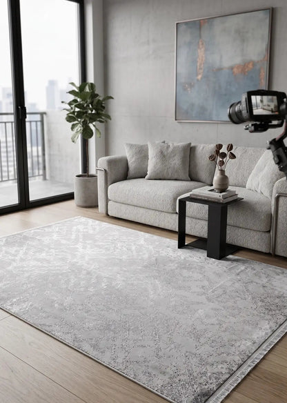 Cotton 1136 Gri Modern Tasarımlı Kaymaz Tabanlı Makine Halısı