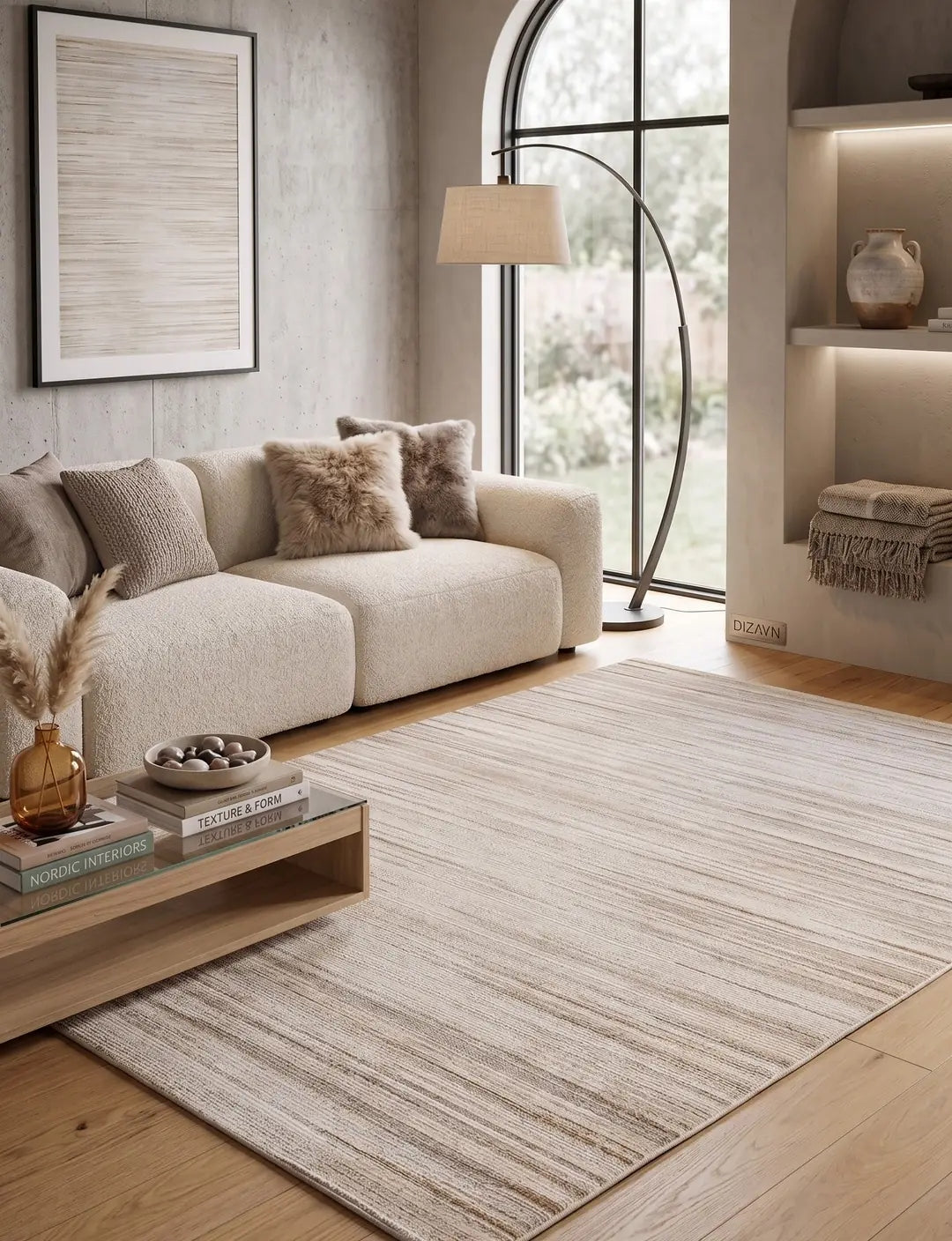 Moda 1079 Bej Minimal ve Modern Tasarımlı Oturma Odası Halısı