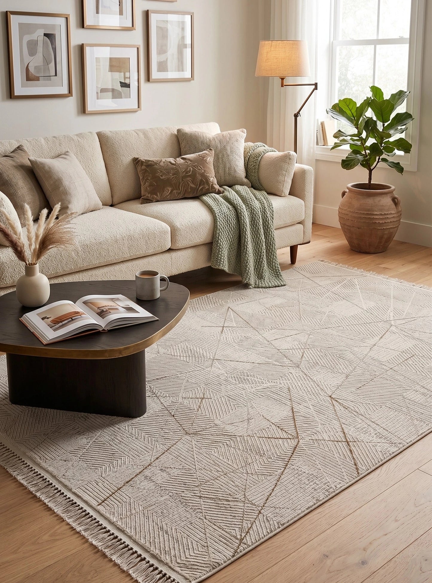 Moda 1080 Bej Minimal ve Modern Tasarımlı Oturma Odası Halısı