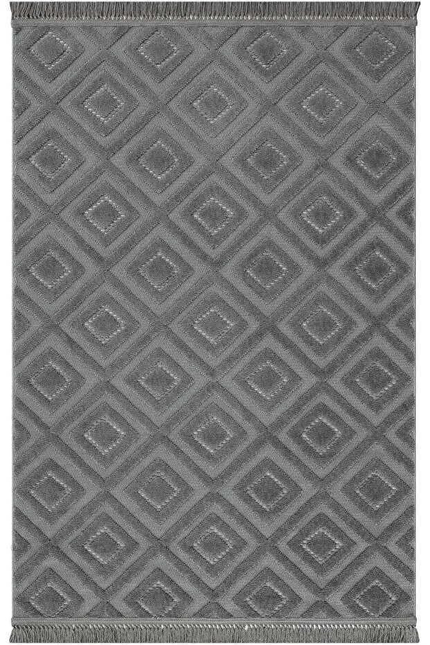Dizayn 1089 Antrasit İskandinav Desenli Bukleli Modern Halı