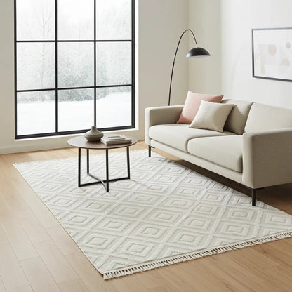 Dizayn 1089 Krem İskandinav Desenli Bukleli Modern Halı