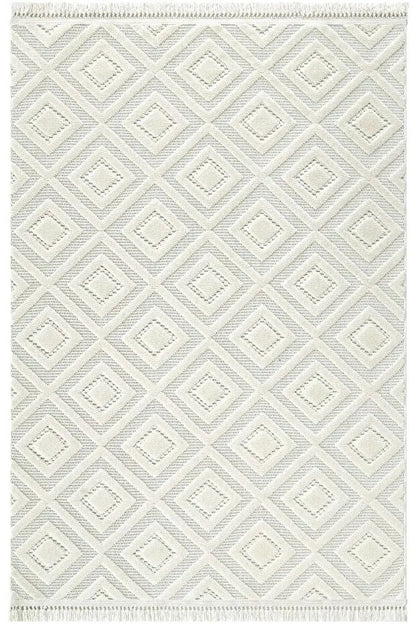 Dizayn 1089 Krem İskandinav Desenli Bukleli Modern Halı