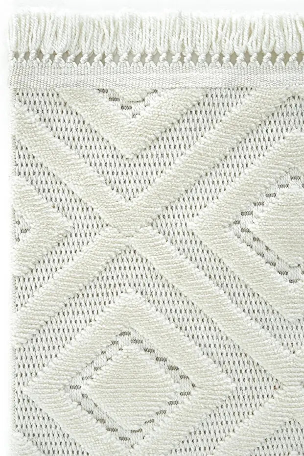 Dizayn 1089 Krem İskandinav Desenli Bukleli Modern Halı