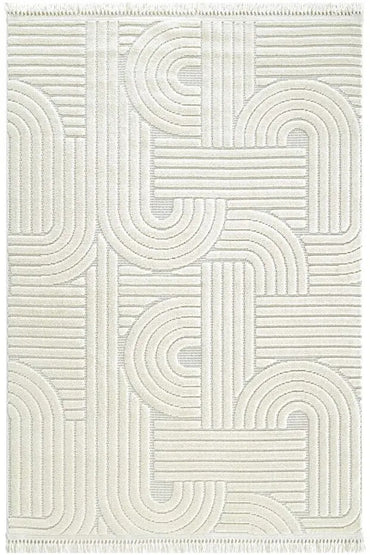 Dizayn 1090 Krem İskandinav Desenli Bukleli Modern Halı