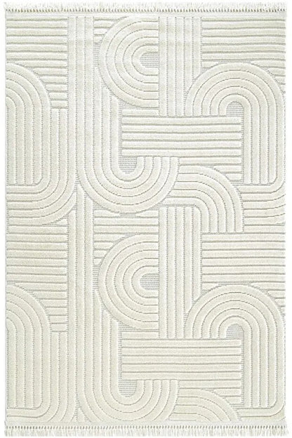 Dizayn 1090 Krem İskandinav Desenli Bukleli Modern Halı