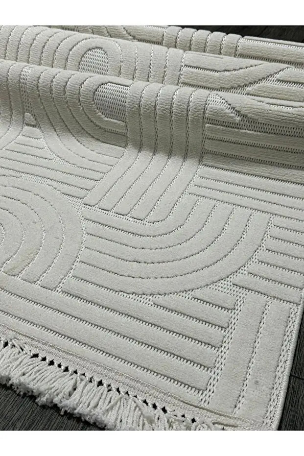 Dizayn 1090 Krem İskandinav Desenli Bukleli Modern Halı