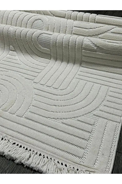 Dizayn 1090 Krem İskandinav Desenli Bukleli Modern Halı