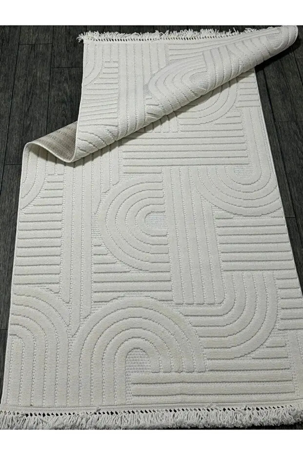 Dizayn 1090 Krem İskandinav Desenli Bukleli Modern Halı