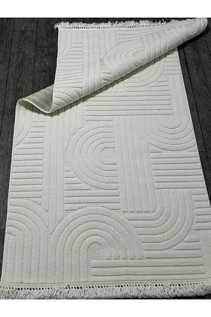 Dizayn 1090 Krem İskandinav Desenli Bukleli Modern Halı