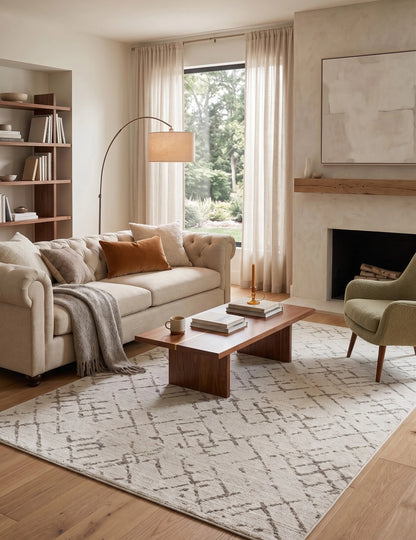 Moda 1098 Beyaz Minimal ve Modern Tasarımlı Oturma Odası Halısı