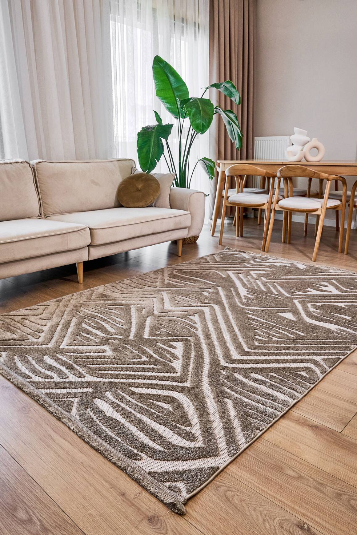 Orion 4222 Bej - Dokuma Halı | Flat Cut Desenli Salon Halısı