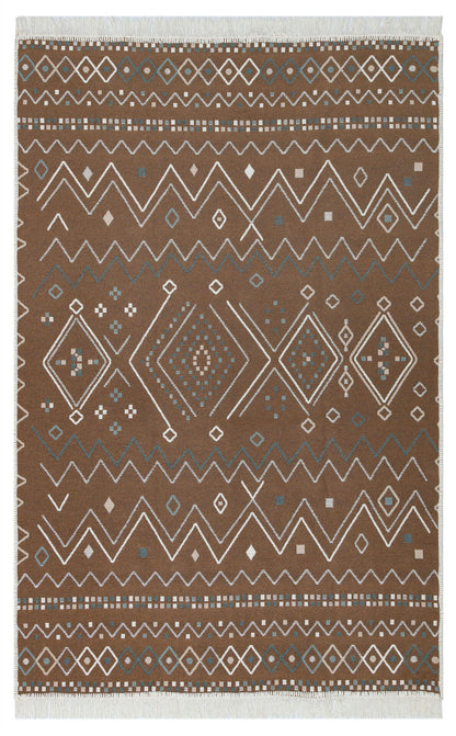 Arya AR 05 Bej Mavi - Yıkanabilir Çift Taraflı Modern Dokuma Kilim