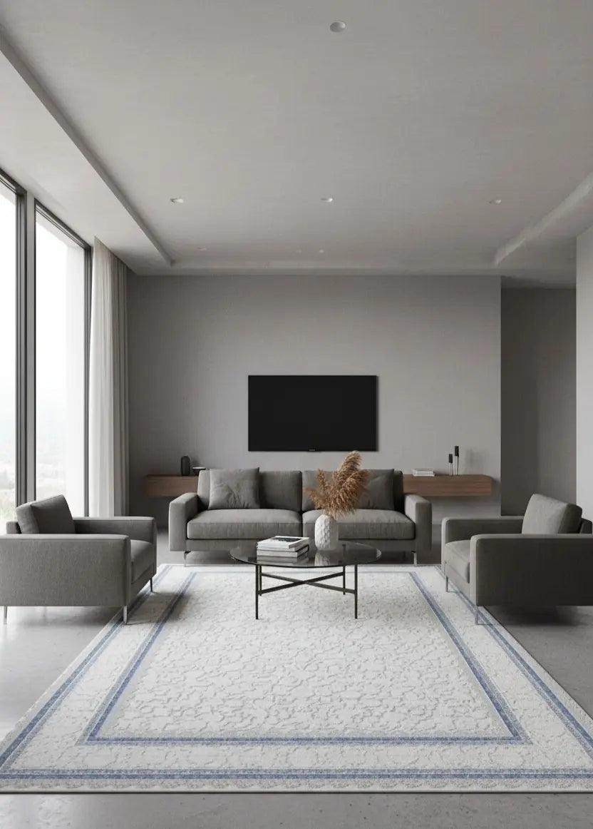 Nova 1122 Mavi Yumuşak Dokulu, Modern Desenli Şık Makine Halısı