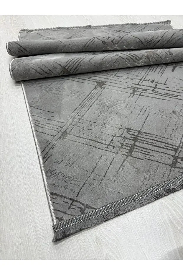 Cotton 1137 Gri Modern Tasarımlı Kaymaz Tabanlı Makine Halısı