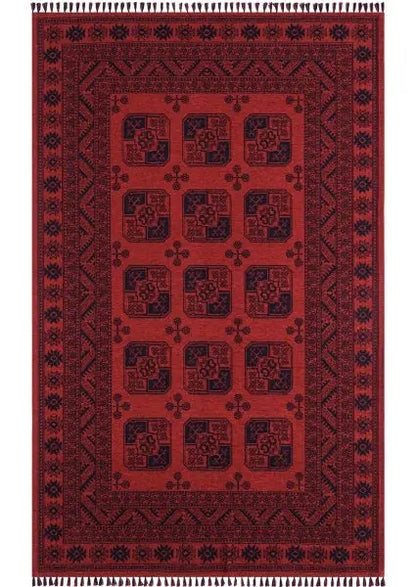 Buhara 1150 Kırmızı Etnik Desenli Eskitme Tarzlı Çerçeveli Salon Halısı