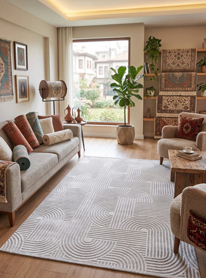 Moda 1131 Gri Minimal ve Modern Tasarımlı Oturma Odası Halısı