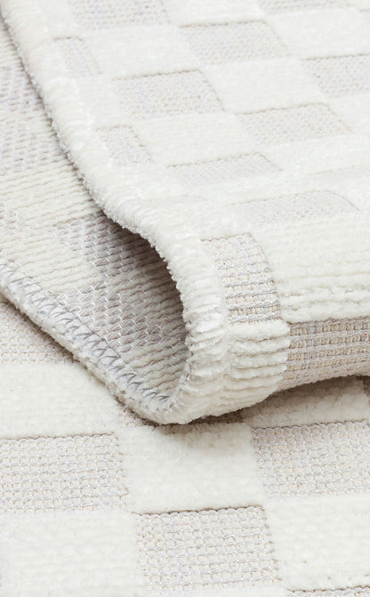 Ada 02 Krem - Yıkanabilir Kaymaz Hav Yapmaz Modern Düz Dokuma Kilim