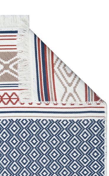 Arya AR 26 Lacivert Bej  - Yıkanabilir Çift Taraflı Modern Dokuma Kilim