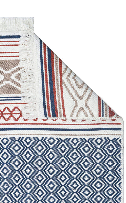 Arya AR 26 Lacivert Bej  - Yıkanabilir Çift Taraflı Modern Dokuma Kilim