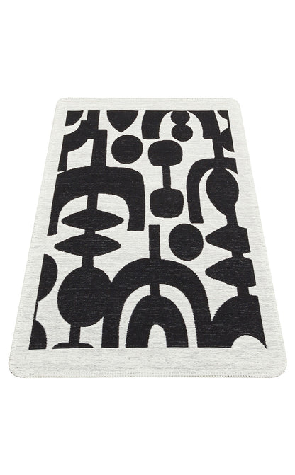 Arya Neo ARN 07 Beyaz Siyah - Yıkanabilir Çift Taraflı Modern Dokuma Kilim