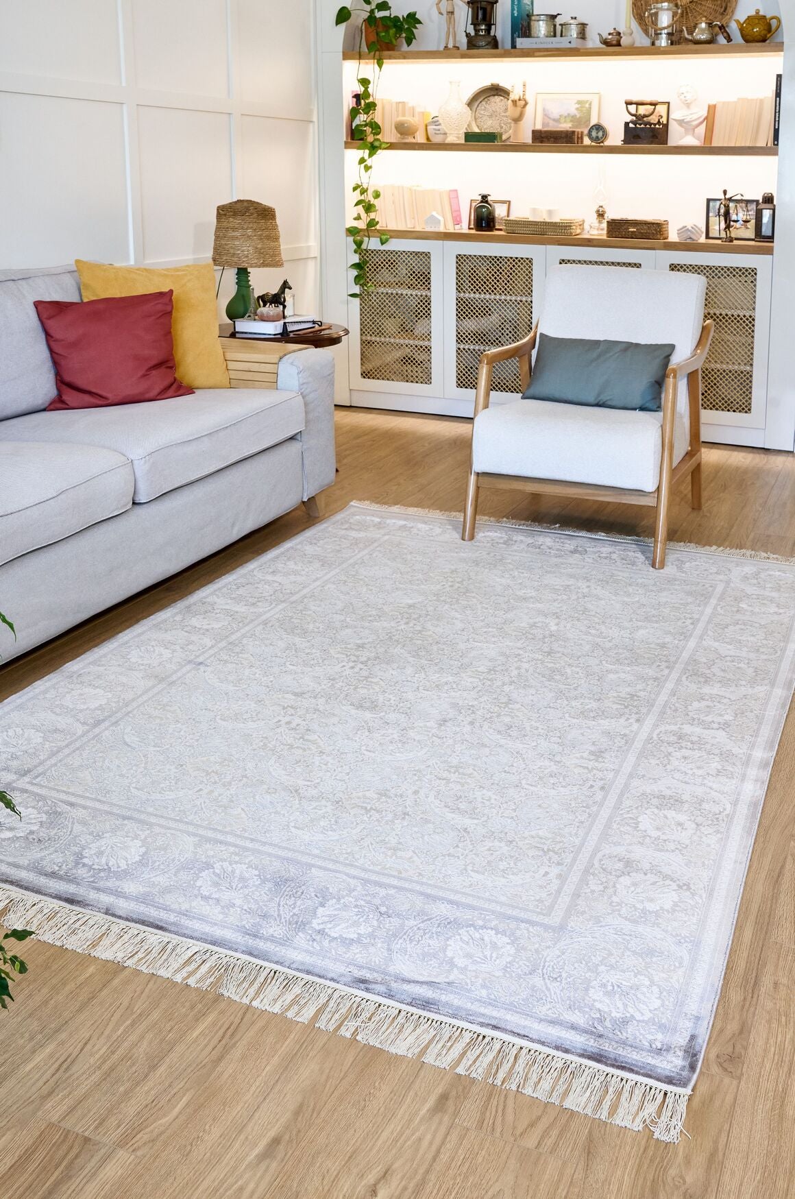 Vendome Palace 5441 Gri Krem -Viskon Bambu Halı | Dokuma Salon Halısı