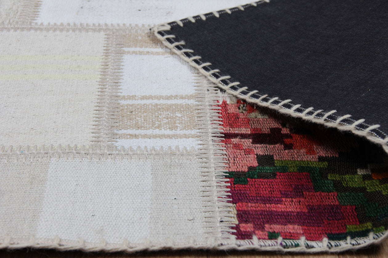 ALC 02 BEIGE XW  - ALACATI - Geleneksel Kendir Patchwork Kilim