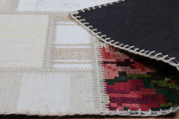 ALC 02 BEIGE XW  - ALACATI - Geleneksel Kendir Patchwork Kilim