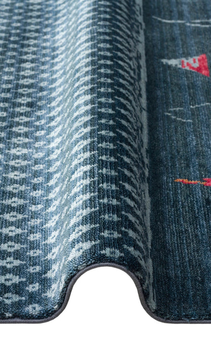 Zara ZR 15 Navy Çok Renkli - Otantik Özel Tezgah Kolay Temizlenebilir Hav Bırakmayan Modern Uşak Halısı
