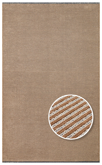 Ada Plain Bej - Yıkanabilir Kaymaz Hav Yapmaz Modern Düz Dokuma Kilim