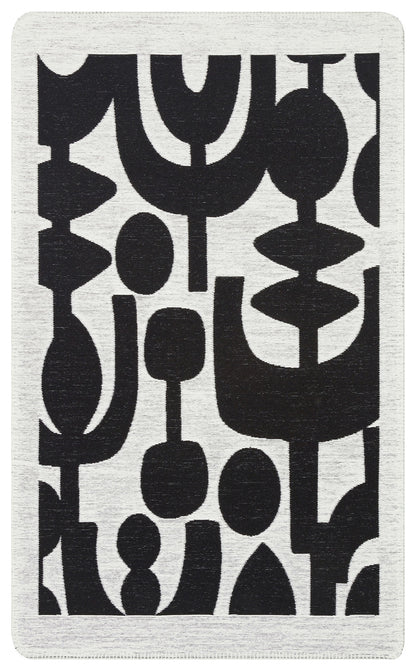 Arya Neo ARN 07 Beyaz Siyah - Yıkanabilir Çift Taraflı Modern Dokuma Kilim
