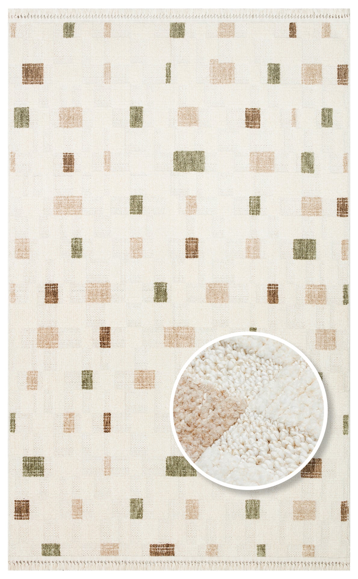 JOY 02 GREEN BEIGE  - JOY - Hav Toz Vermeyen Yumuşak dokulu Modern Makine Halısı