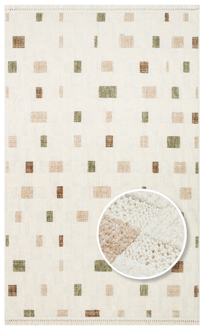 JOY 02 GREEN BEIGE  - JOY - Hav Toz Vermeyen Yumuşak dokulu Modern Makine Halısı
