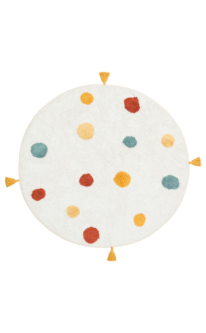 Cotton Boon XW CBN 06 Çok Renkli Yuvarlak Q120 - Yıkanabilir Kaymaz Naturel Pamuk Bebek Halısı