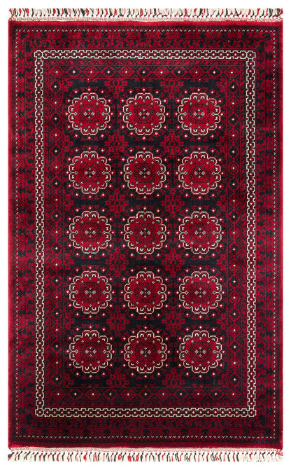 950 RED  - NOSTALJI - Afgan / Yağcıbedir Desenli El Emeği ile Özel Tezgahlarda Üretilen Bambu Uşak Halısı