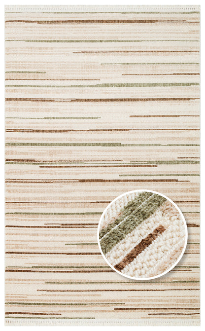 JOY 01 GREEN BROWN  - JOY - Hav Toz Vermeyen Yumuşak dokulu Modern Makine Halısı