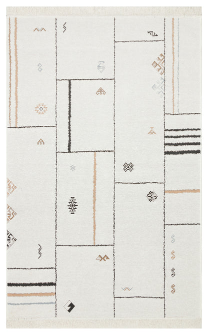 Arya AR 41 Krem Siyah - Yıkanabilir Çift Taraflı Modern Dokuma Kilim