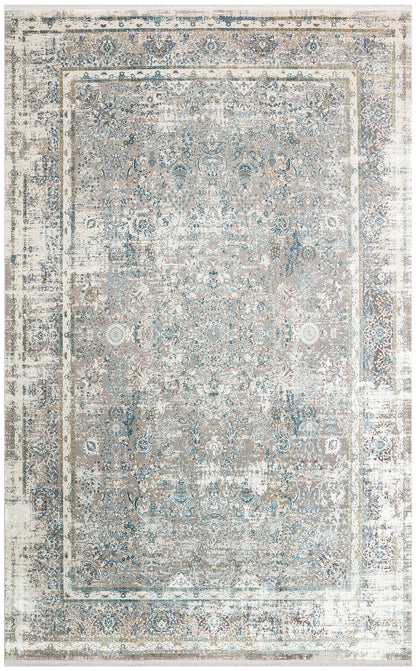 FRESCO XW FS 29 Krem Mavi - Işıltılı Dokuma Bambu Viskon Salon Halısı