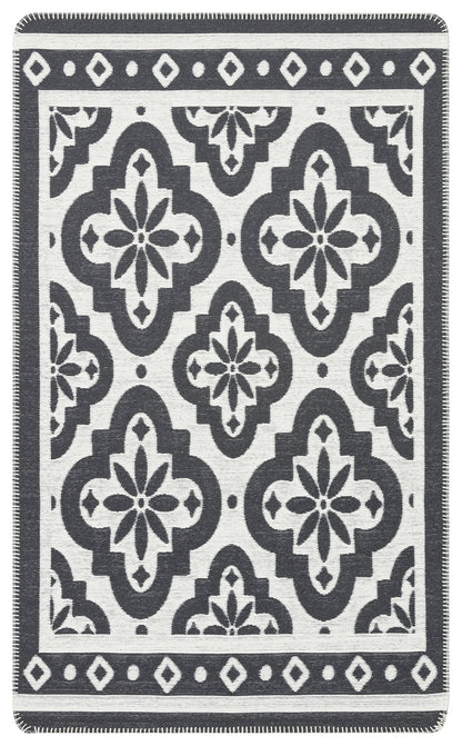 Arya Neo ARN 08 Antrasit Beyaz - Yıkanabilir Çift Taraflı Modern Dokuma Kilim