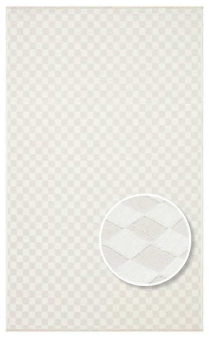 Ada 02 Krem - Yıkanabilir Kaymaz Hav Yapmaz Modern Düz Dokuma Kilim