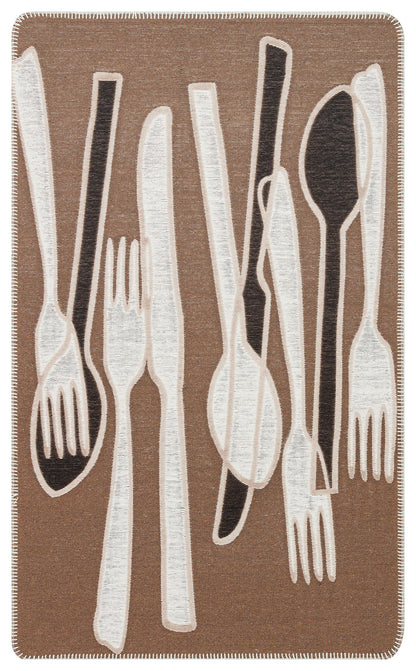 Arya Neo ARN 06 Kahverengi Beyaz  - Yıkanabilir Çift Taraflı Modern Dokuma Kilim
