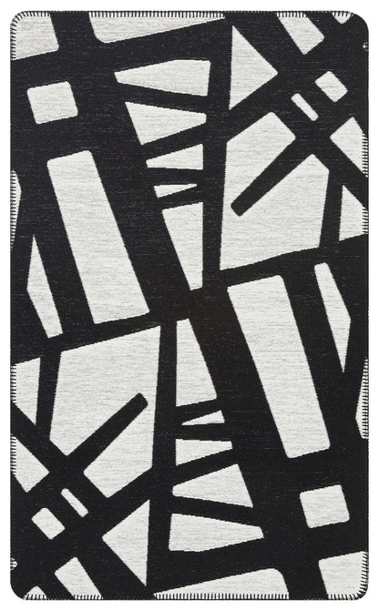 Arya Neo ARN 05 Beyaz Siyah - Yıkanabilir Çift Taraflı Modern Dokuma Kilim