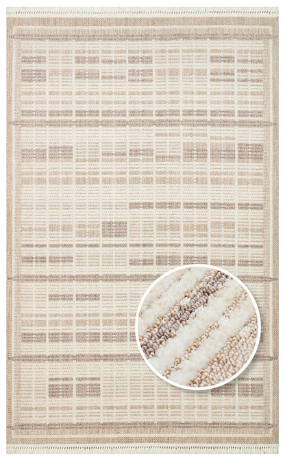 JOY 04 BEIGE GREY  - JOY - Hav Toz Vermeyen Yumuşak dokulu Modern Makine Halısı