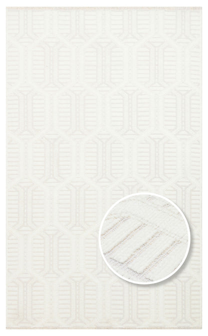 Ada 03 Krem - Yıkanabilir Kaymaz Hav Yapmaz Modern Düz Dokuma Kilim