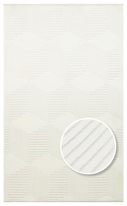 Ada 01 Krem - Yıkanabilir Kaymaz Hav Yapmaz Modern Düz Dokuma Kilim