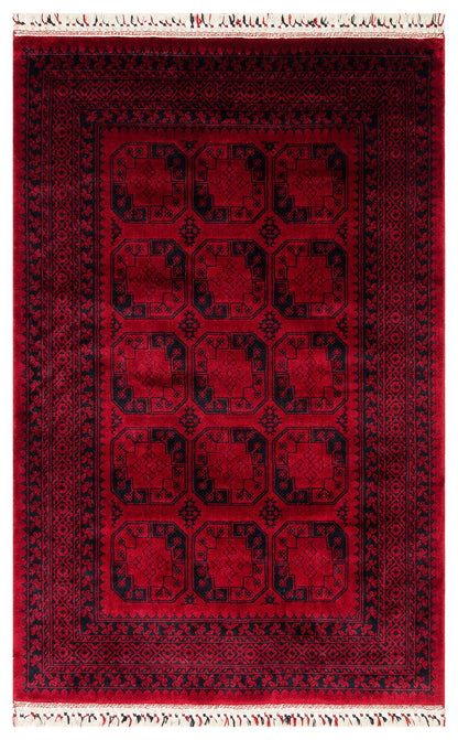 951 RED  - NOSTALJI - Afgan / Yağcıbedir Desenli El Emeği ile Özel Tezgahlarda Üretilen Bambu Uşak Halısı