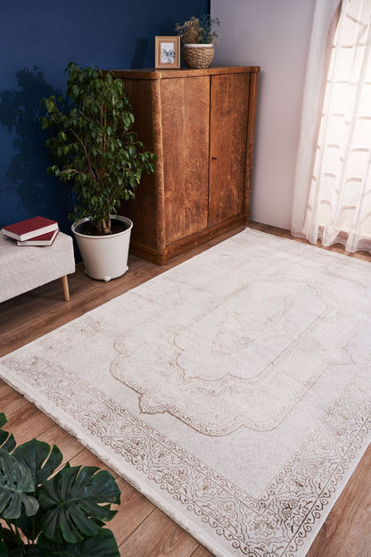 Riena 1122 Latte - Akrilik Polyester Halı | Kaymaz Tabanlı Dekoratif Halı