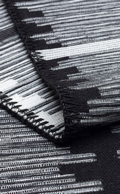 Arya Craft ARC 01 Beyaz Siyah - Yıkanabilir Çift Taraflı Modern Dokuma Kilim
