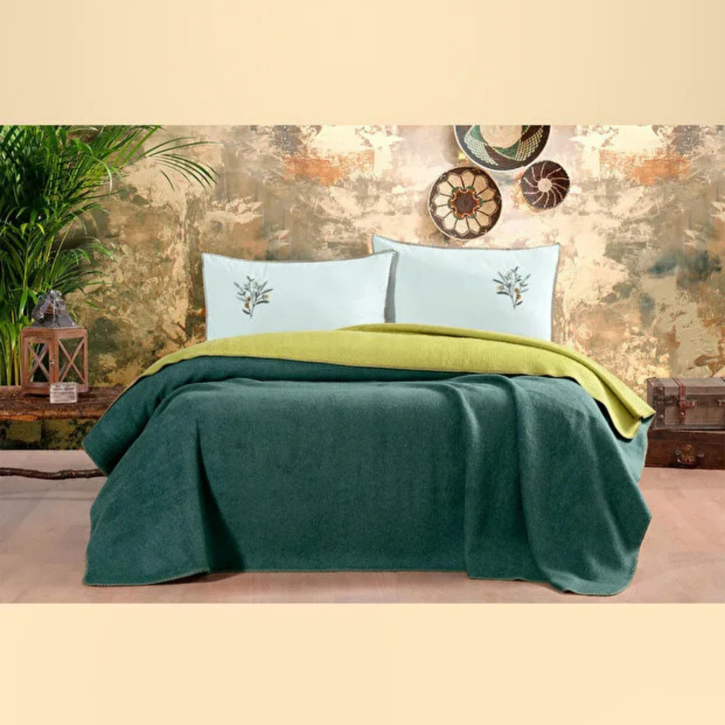 Nakışlı Battaniye Takımı Zeytin Çift Kişilik