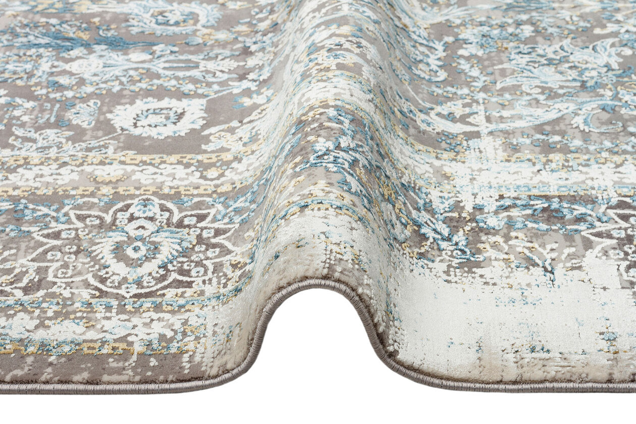 FRESCO XW FS 29 Krem Mavi - Işıltılı Dokuma Bambu Viskon Salon Halısı